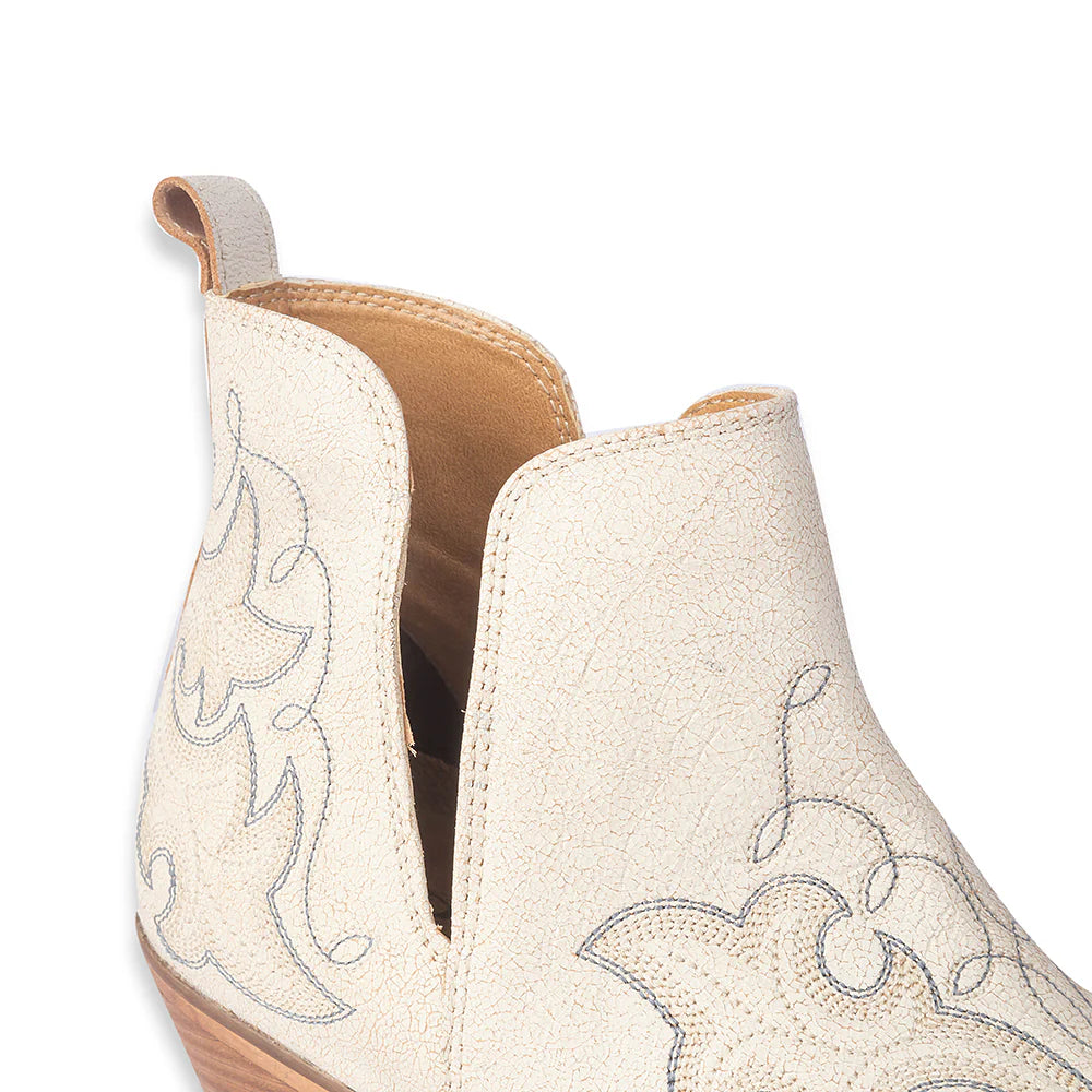 Ivory Embroidered Leather Booties