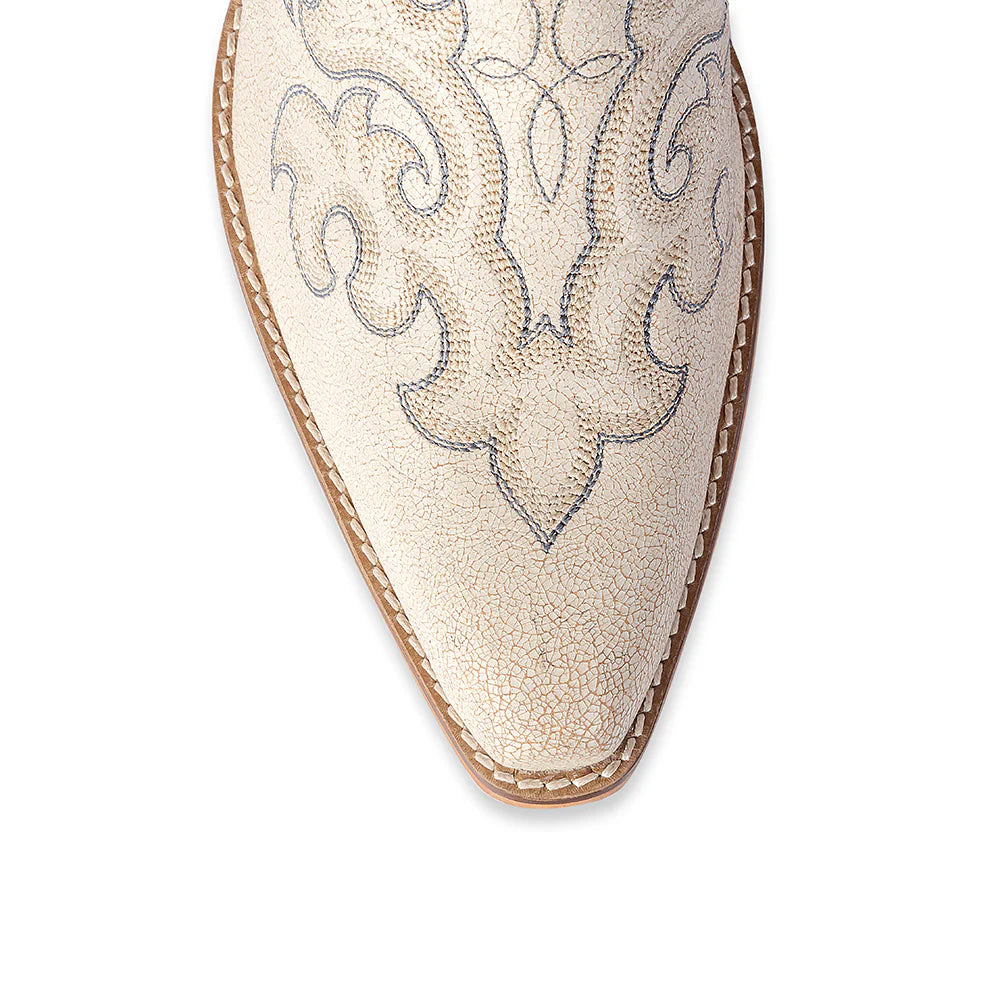 Ivory Embroidered Leather Booties