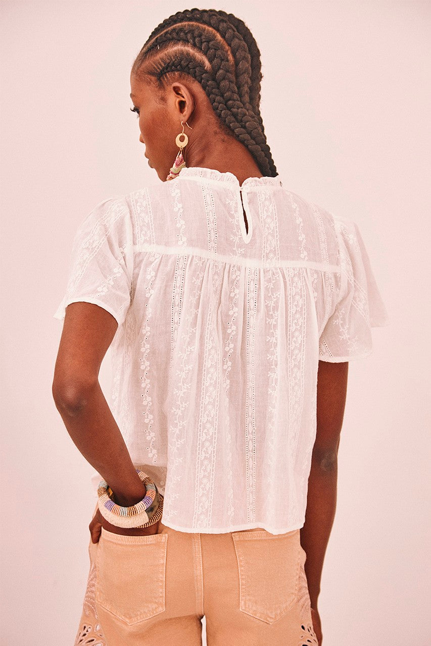 Short Sleeve Cotton Blouse with Laces