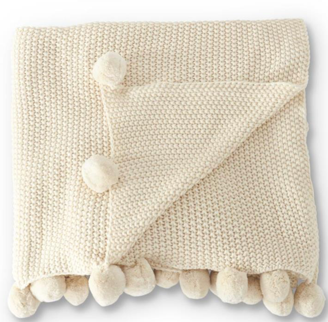 Moss Stitch Knit Throw Blanket w/Pompom Trim