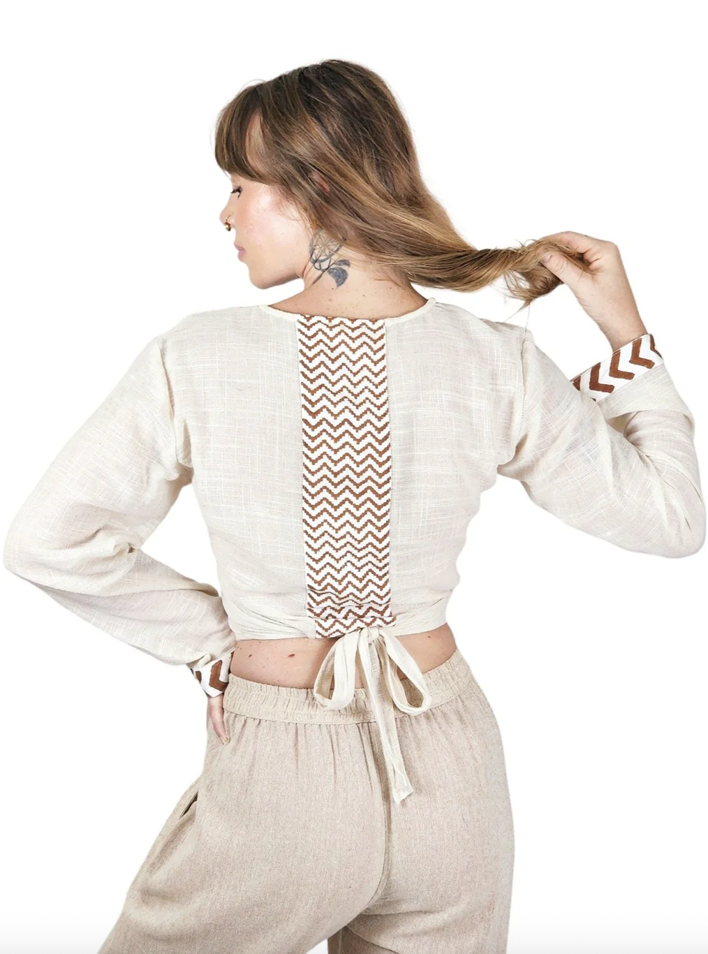 Linen Long Sleeve Wrap Top