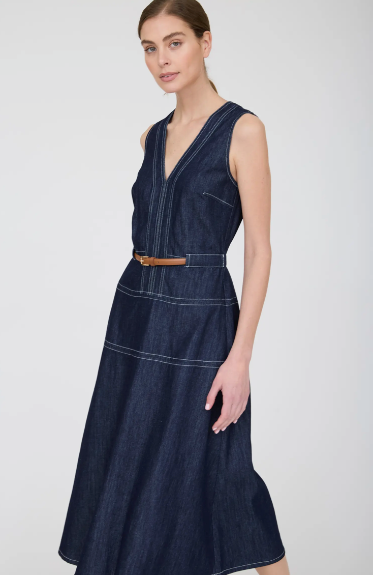 Sophisticated Denim Sleeveless Midi Dress