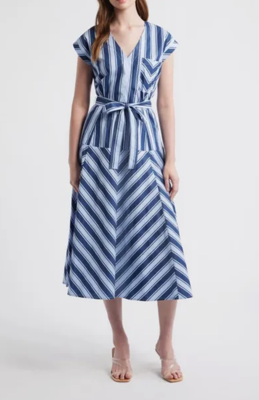 Chic Mixed-Stripe Midi Dress