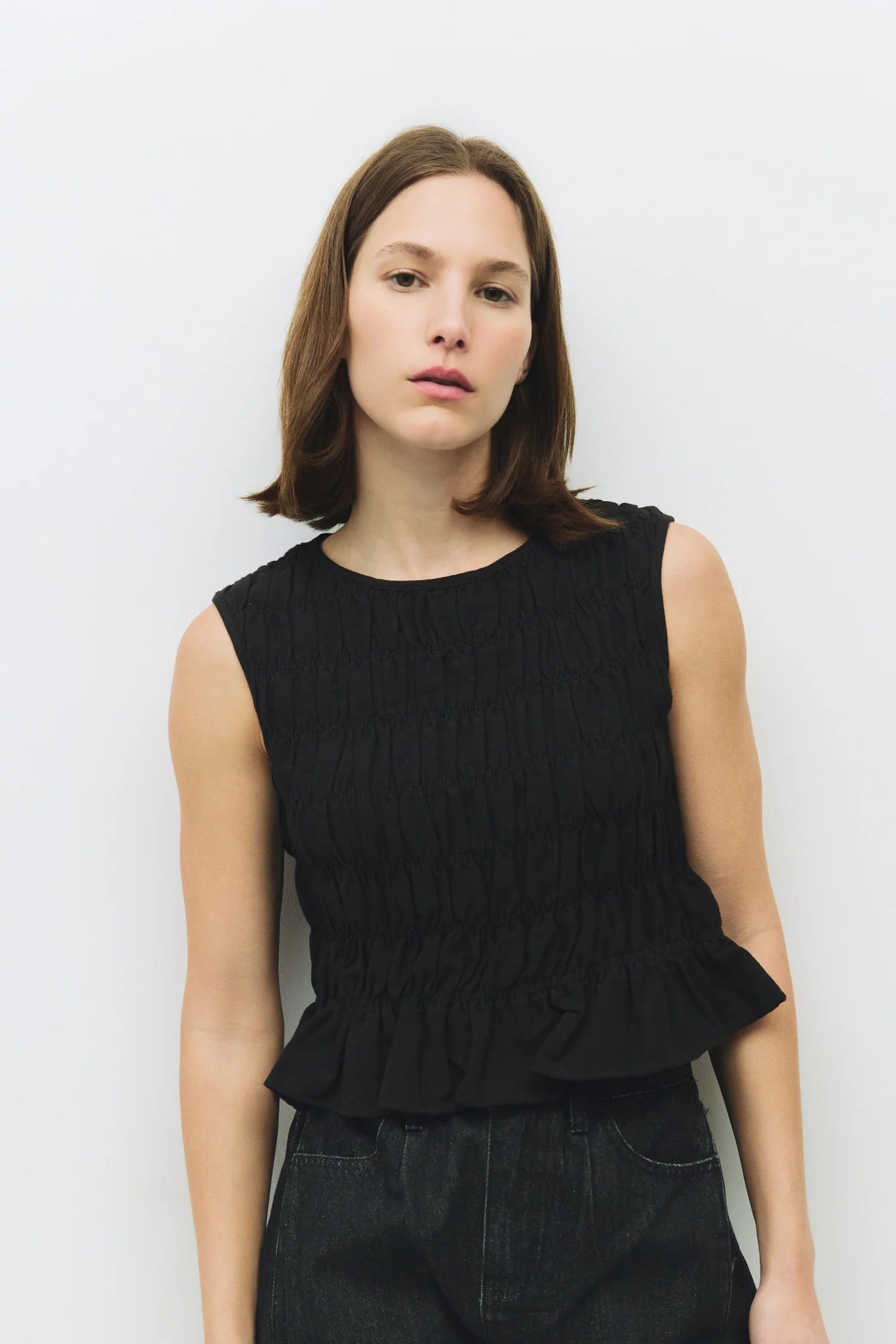 Sleeveless Smocked Linen Top