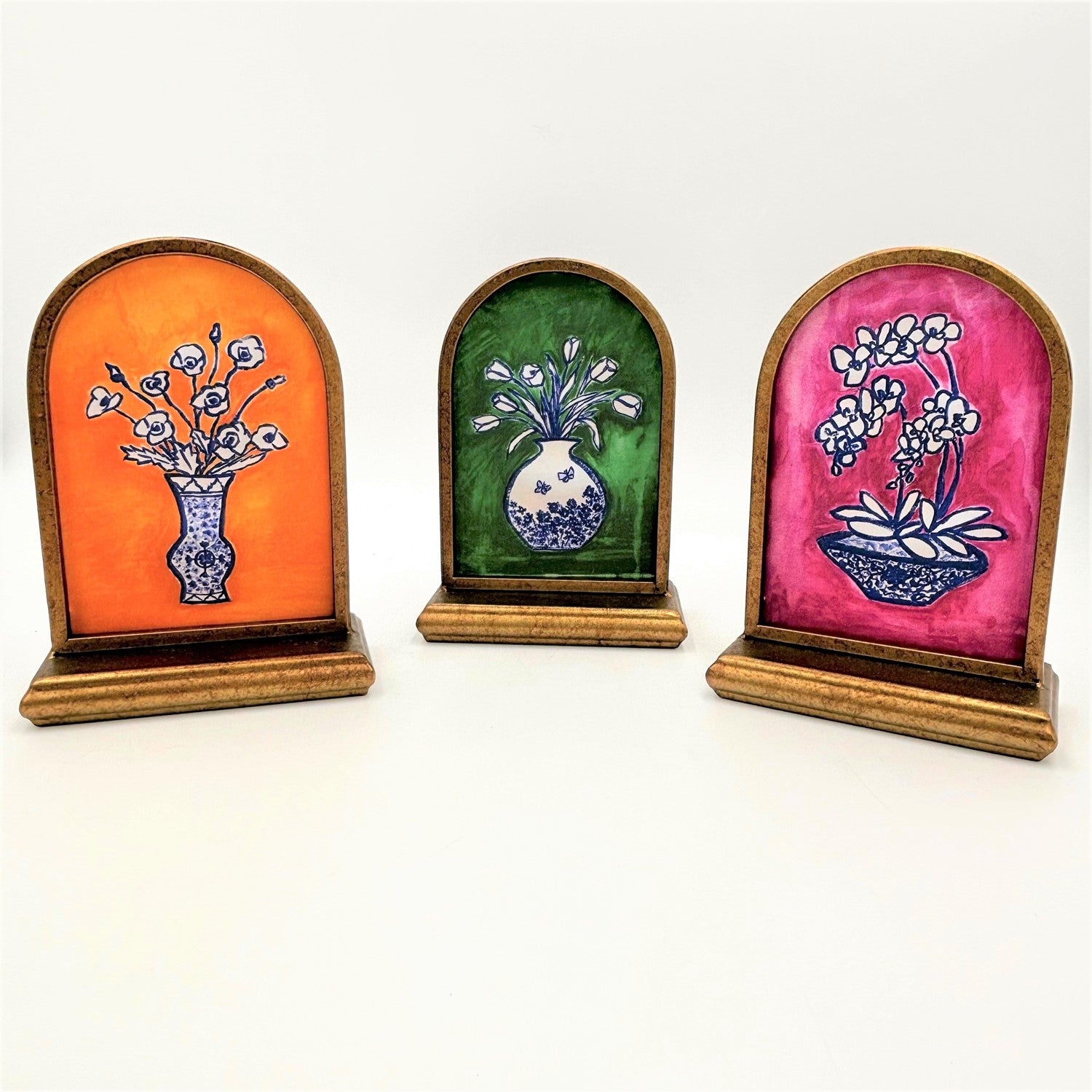 Arched Metal Framed Table Art, Blue Line Drawings, 3 assorted