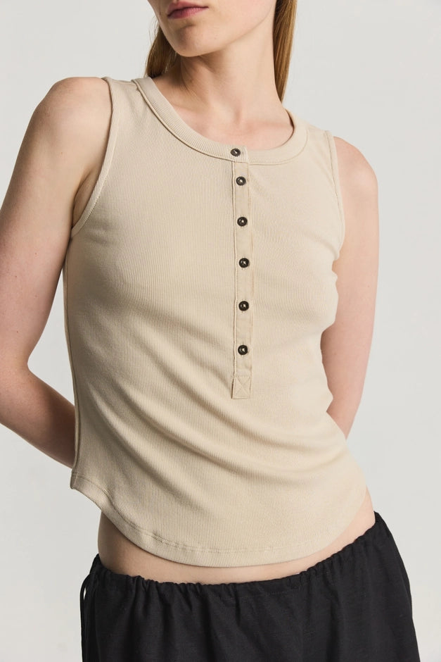 Sleeveless Henley Knit Top