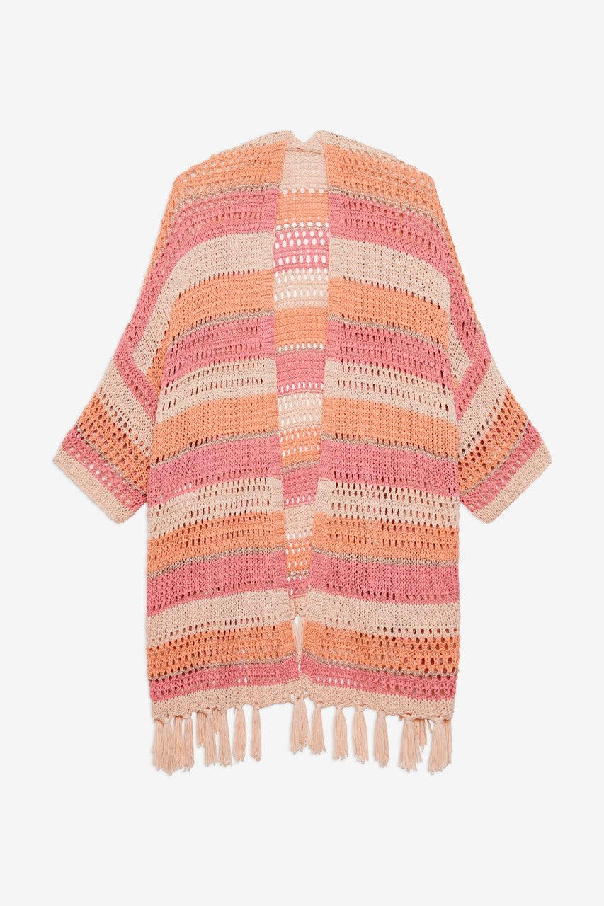 Long Kimono With Stripes And Fringe Details