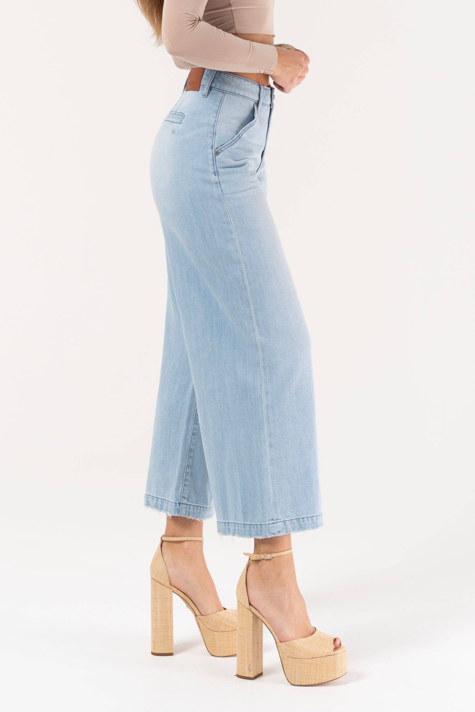 Light Wash Super Soft Cropped Wide Leg Trouser
