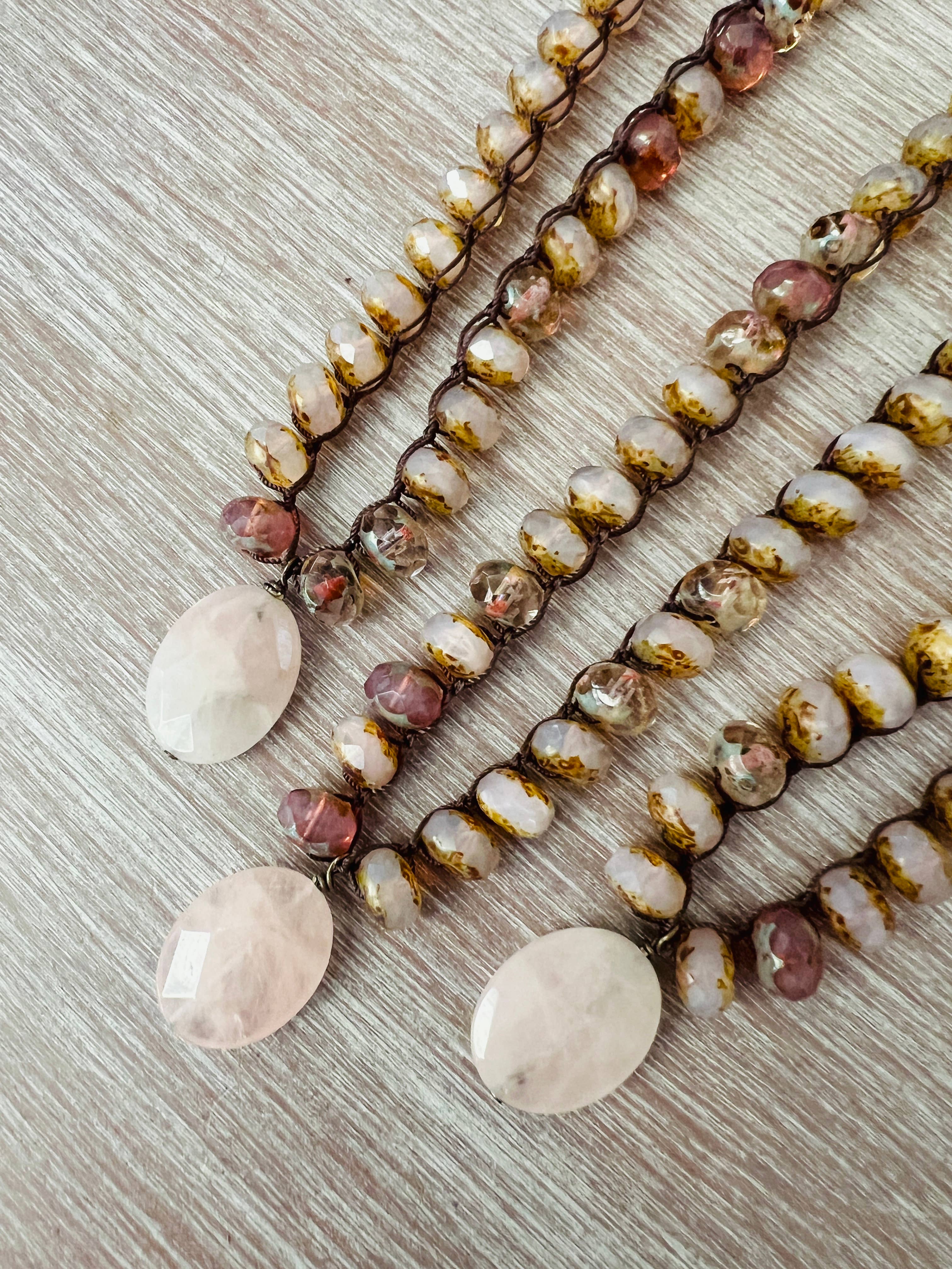 Rose Quartz Earthen Beauty Necklace With Faceted Crystals