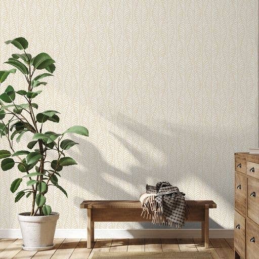 Block Print Leaves Clay Peel and Stick Wallpaper, 28 sq. ft.