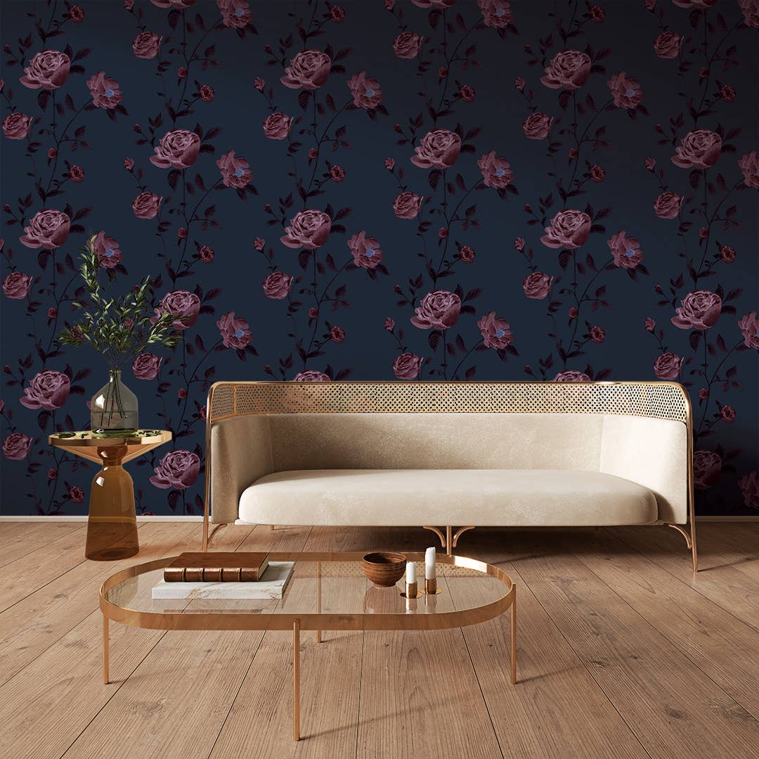 Rambling Rose Denim Peel and Stick Wallpaper, 56 Sq. Ft.