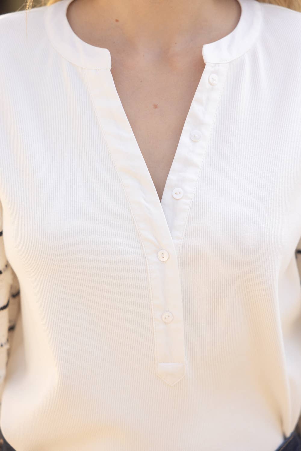 Puff Striped Diamond Tull Detailed Knit Top