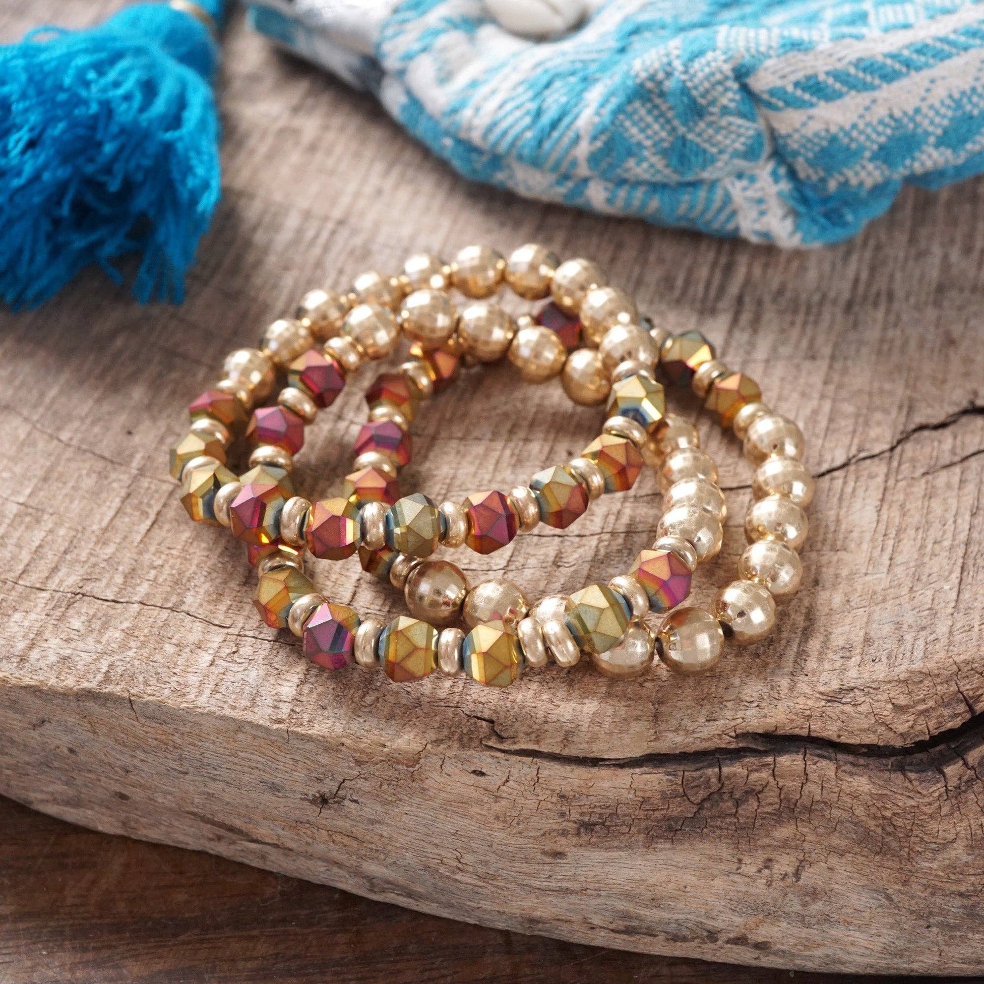 Festive Stretchy Beaded bracelet Sets - Gold, Black, Brown, Red