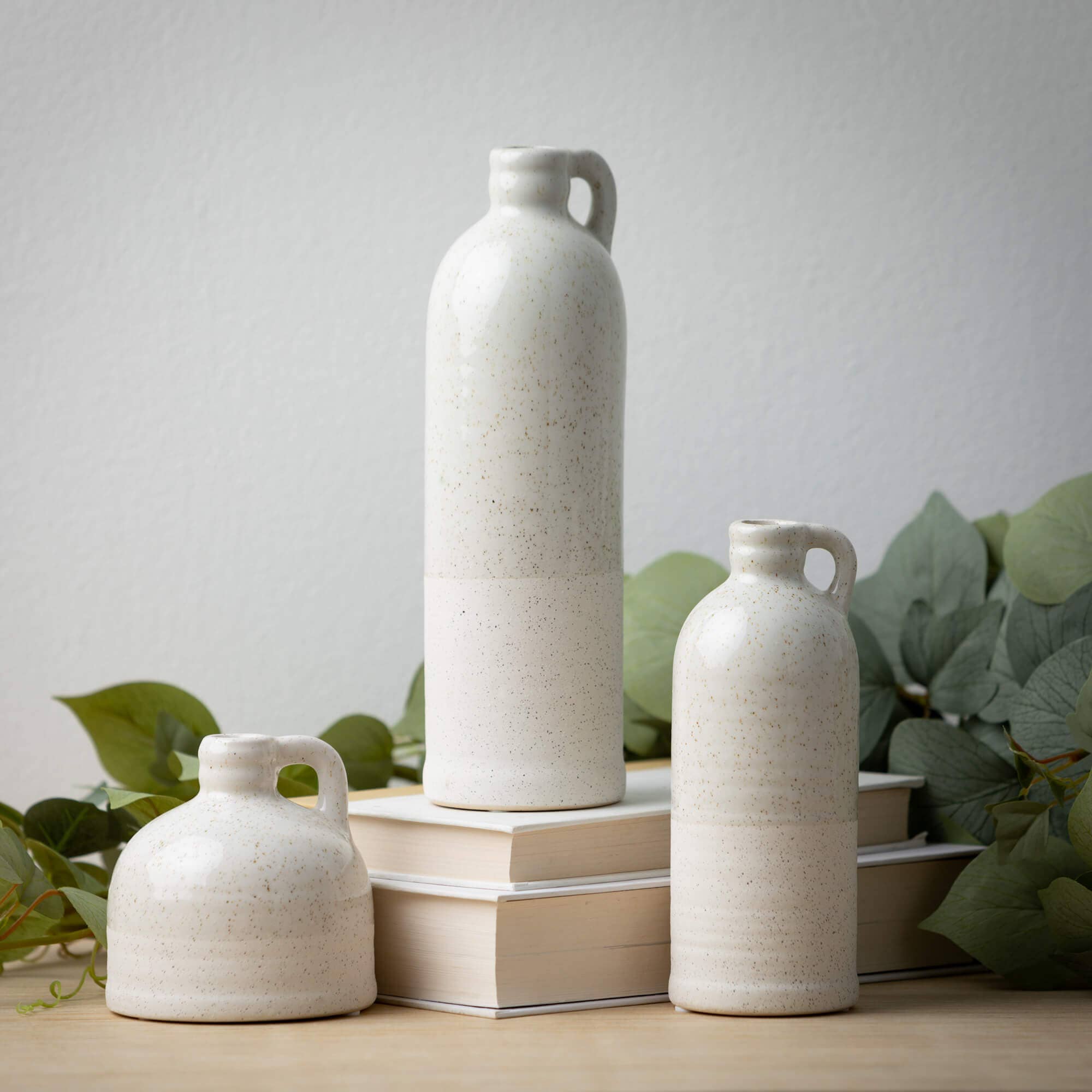 Set of 3 White Speckled Jug Vase