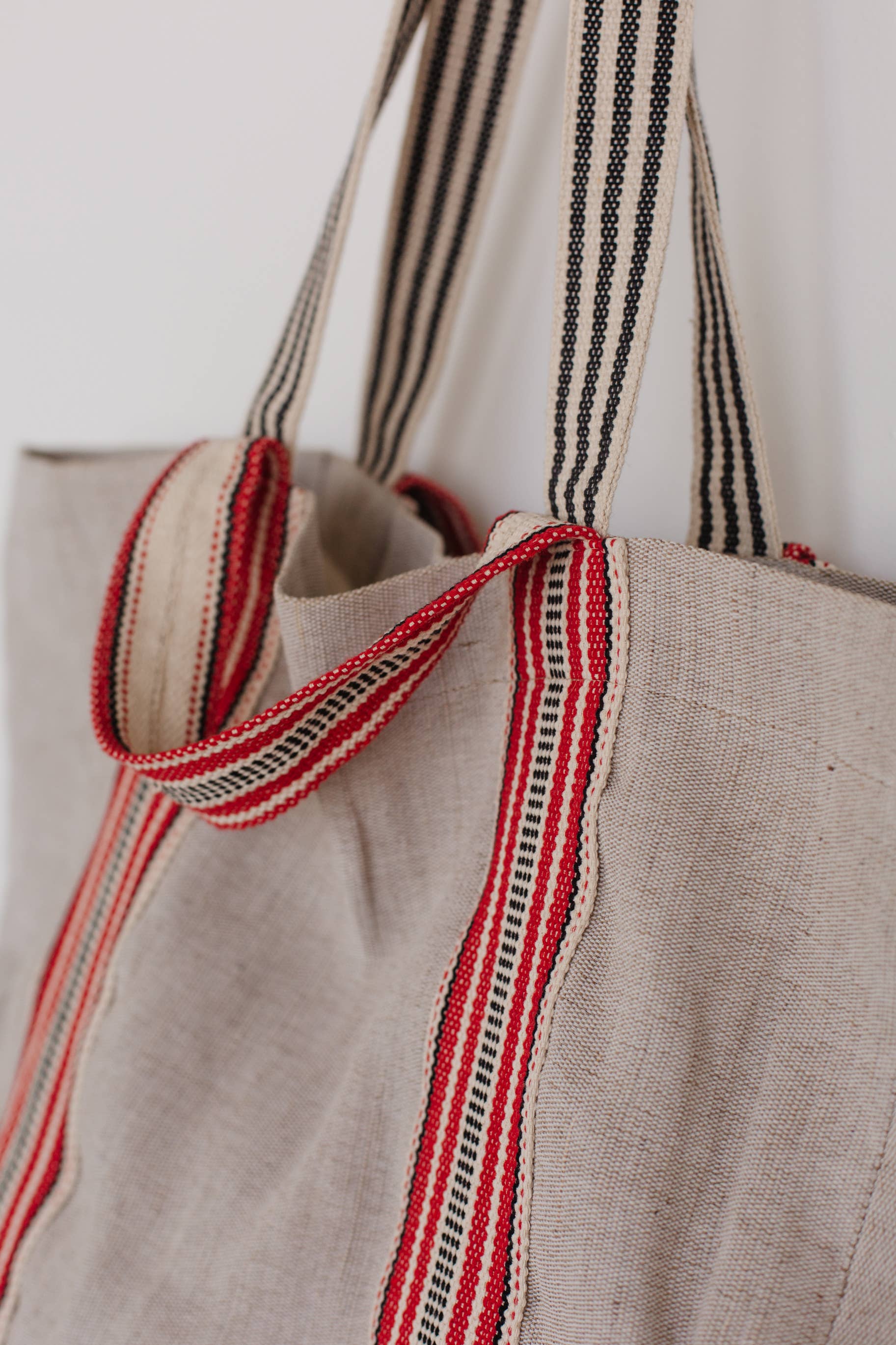 Shoulder Bag, jute / Belleville Tote Dual Handle Red