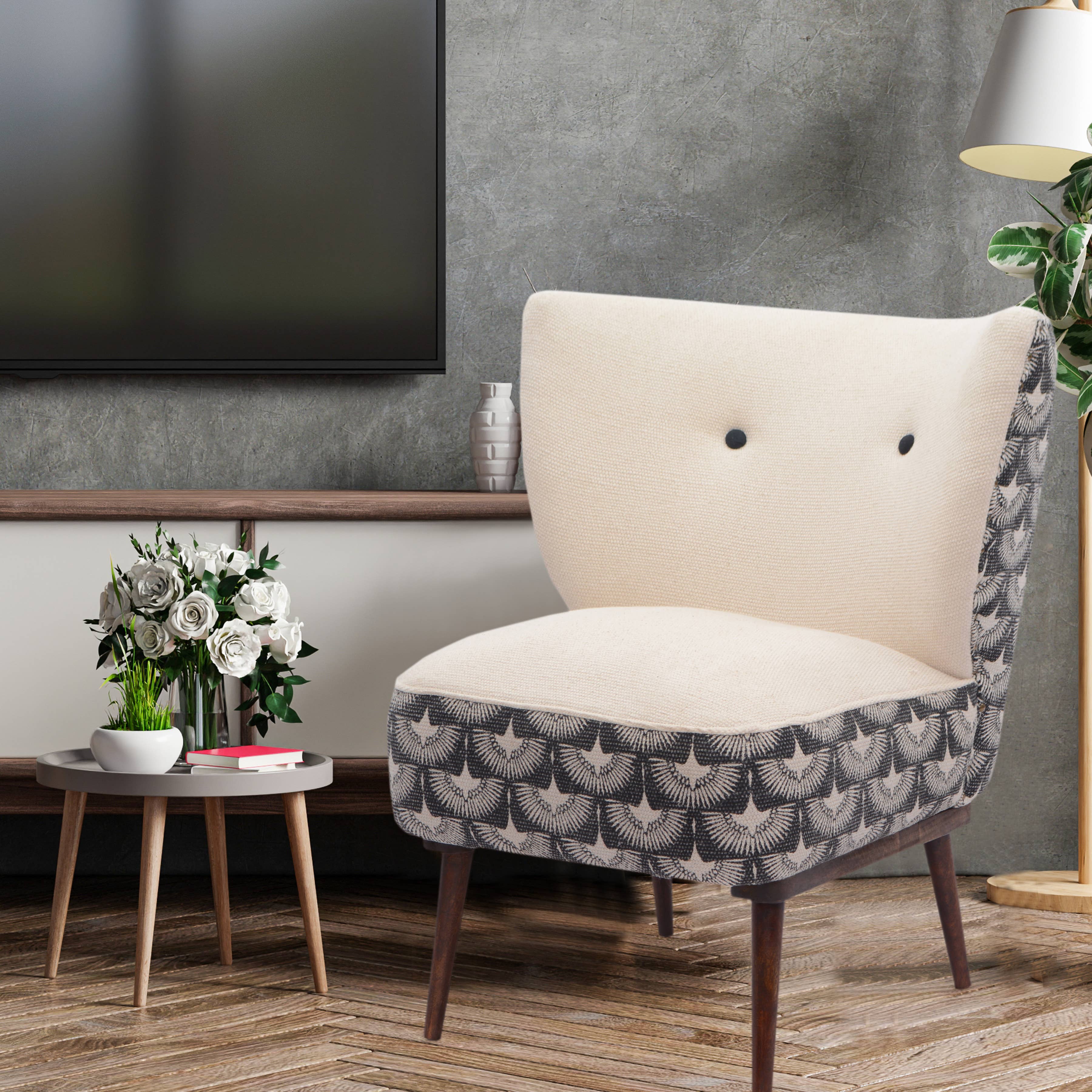 Handmade Cream/Charcoal Geometric Organic Cotton Chair
