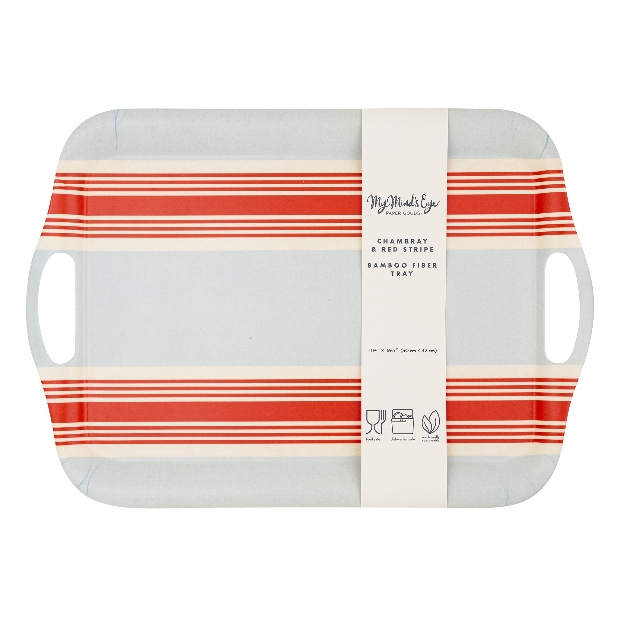 Hamptons Striped Chambray and Red Reusable Bamboo Tray
