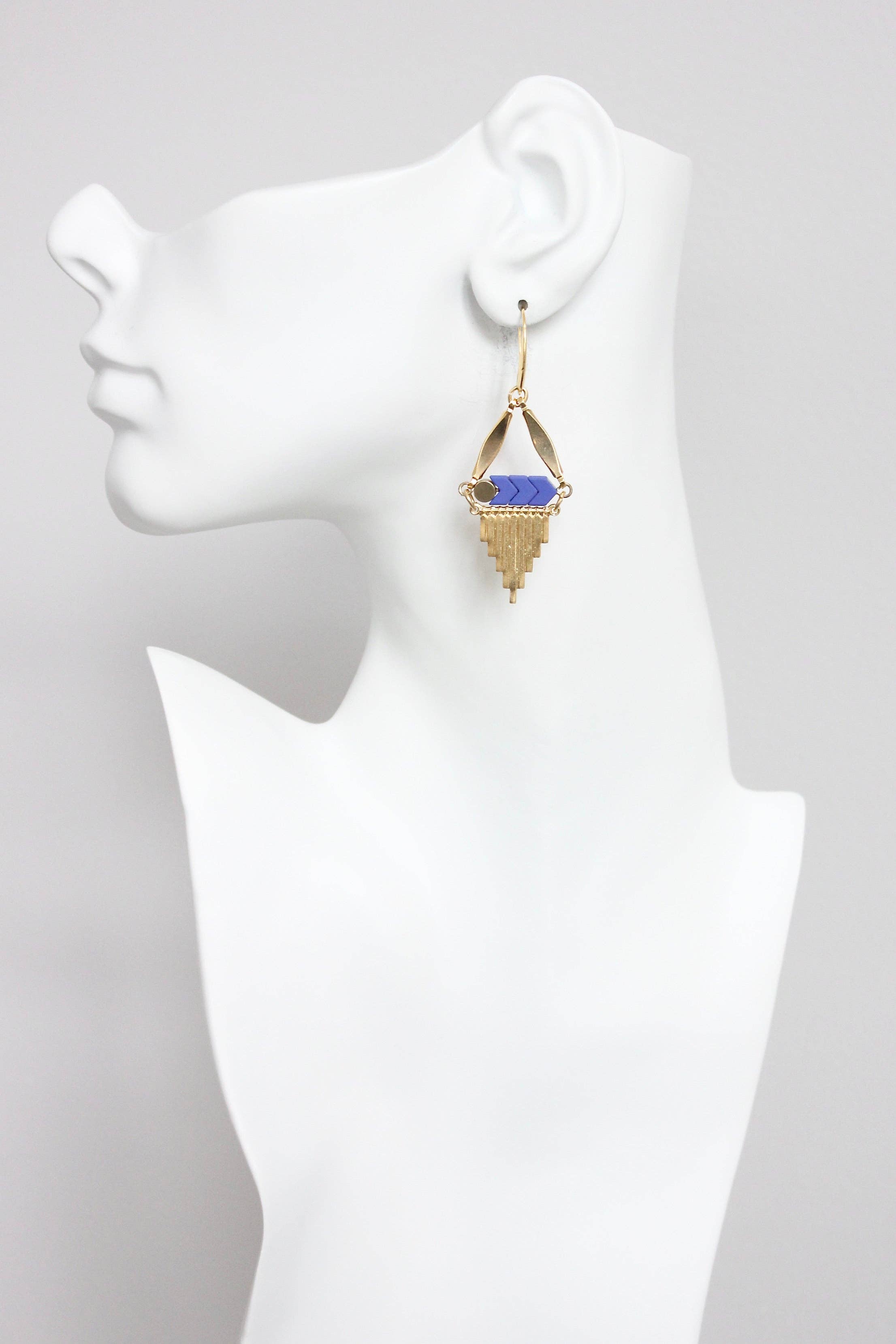 Blue and Brass Dangle Earrings