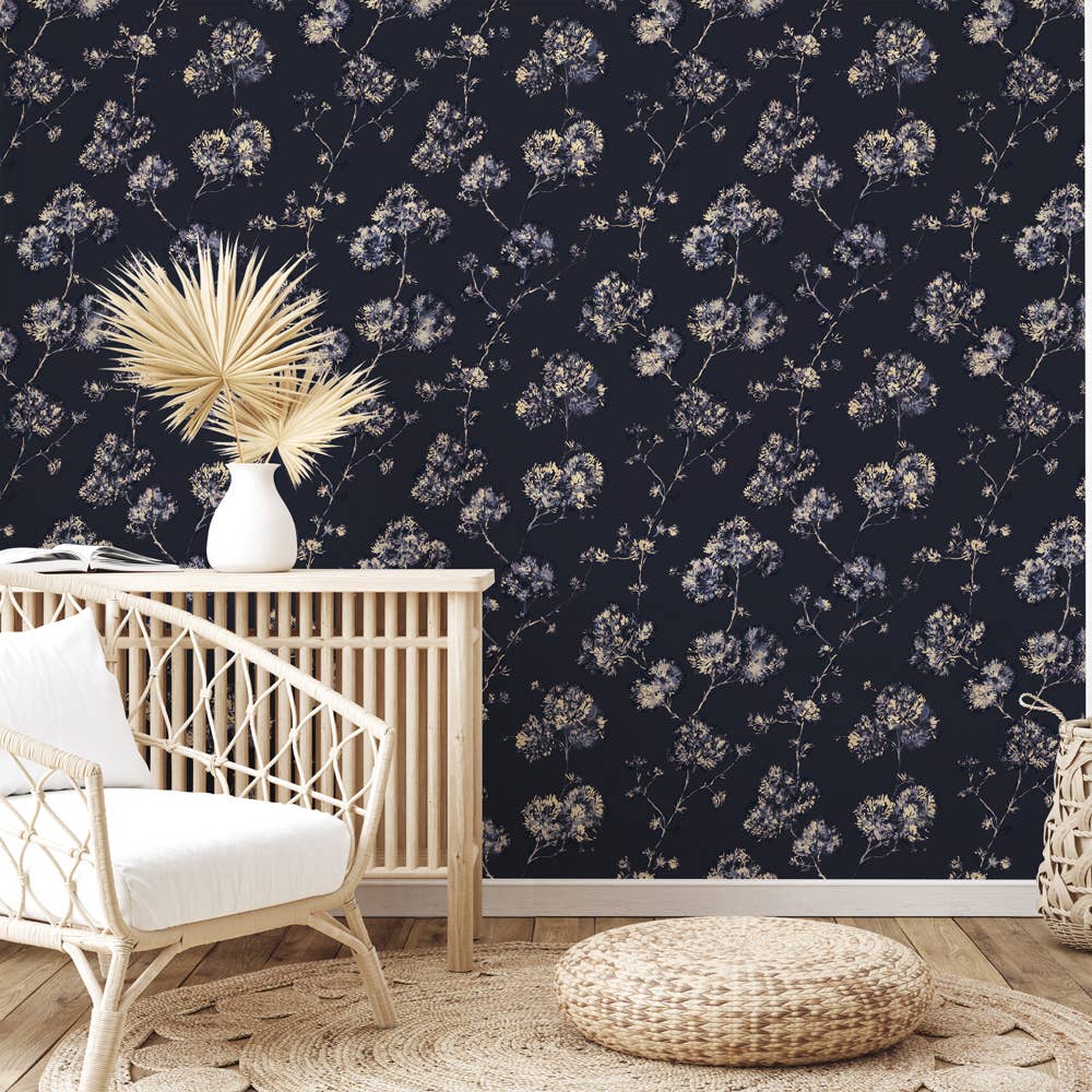 Sun-Bleached Floral Midnight P&Stick Wallpaper, 28 sq. ft.