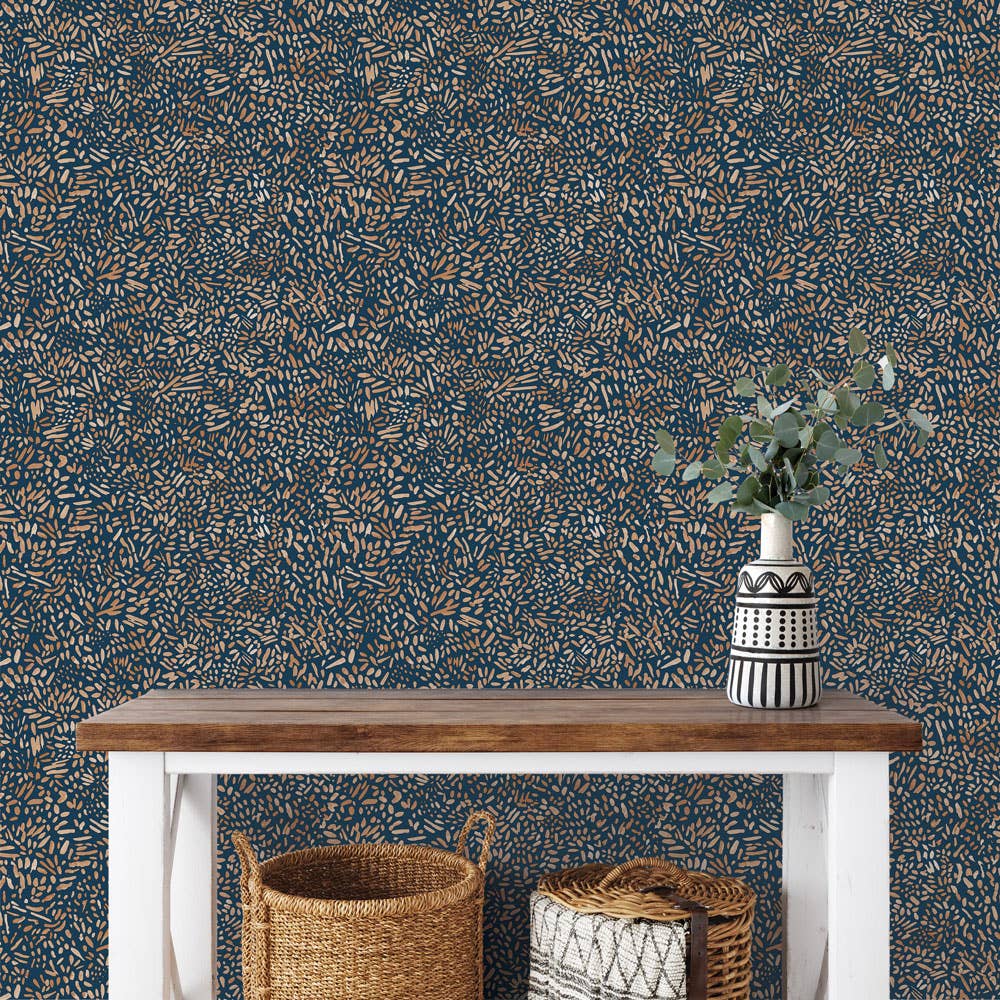 Brushstroke Garden Navy Peel and Stick Wallpaper, 28 sq. ft.