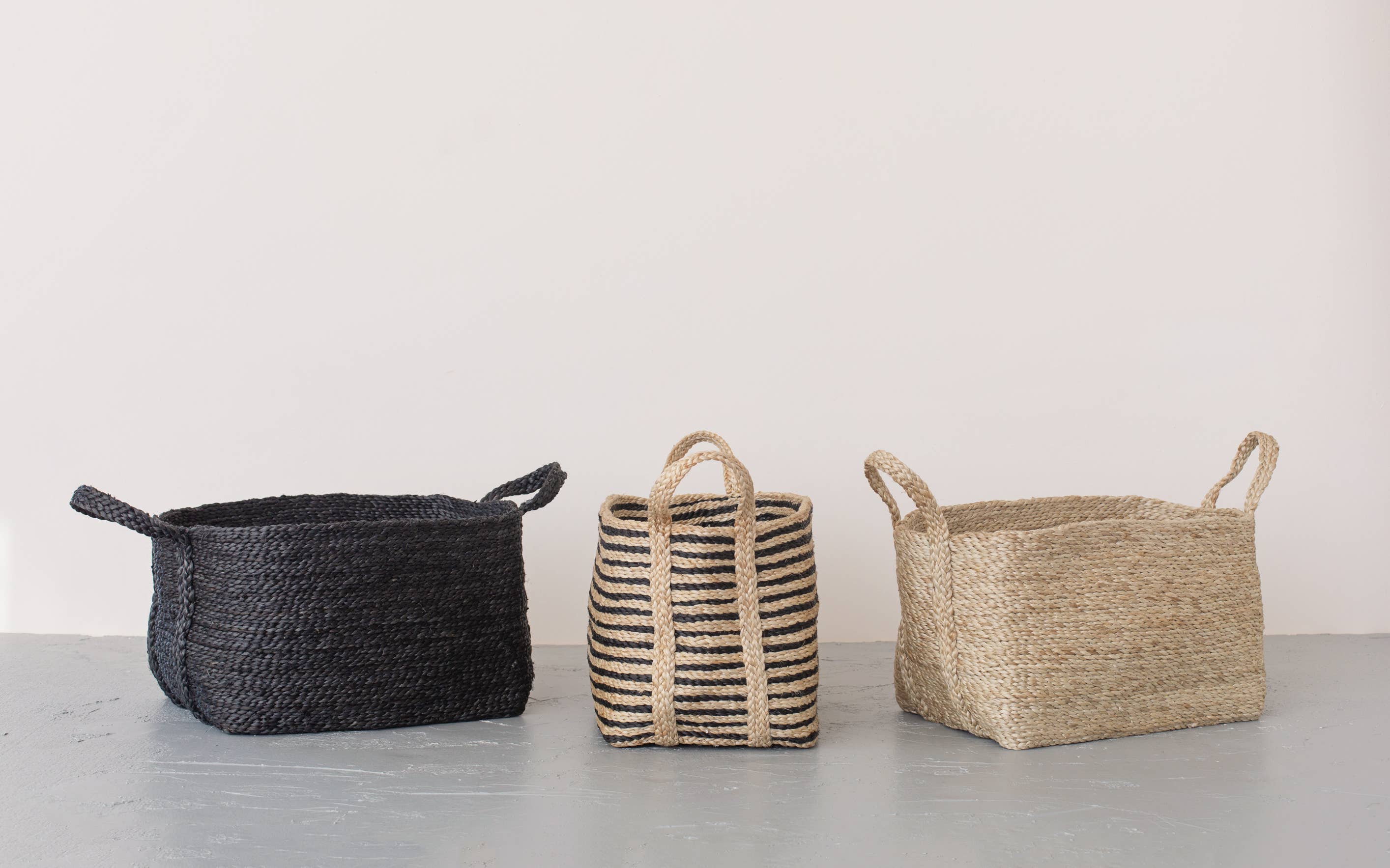 Rectangular Floor Basket with handle, jute - small