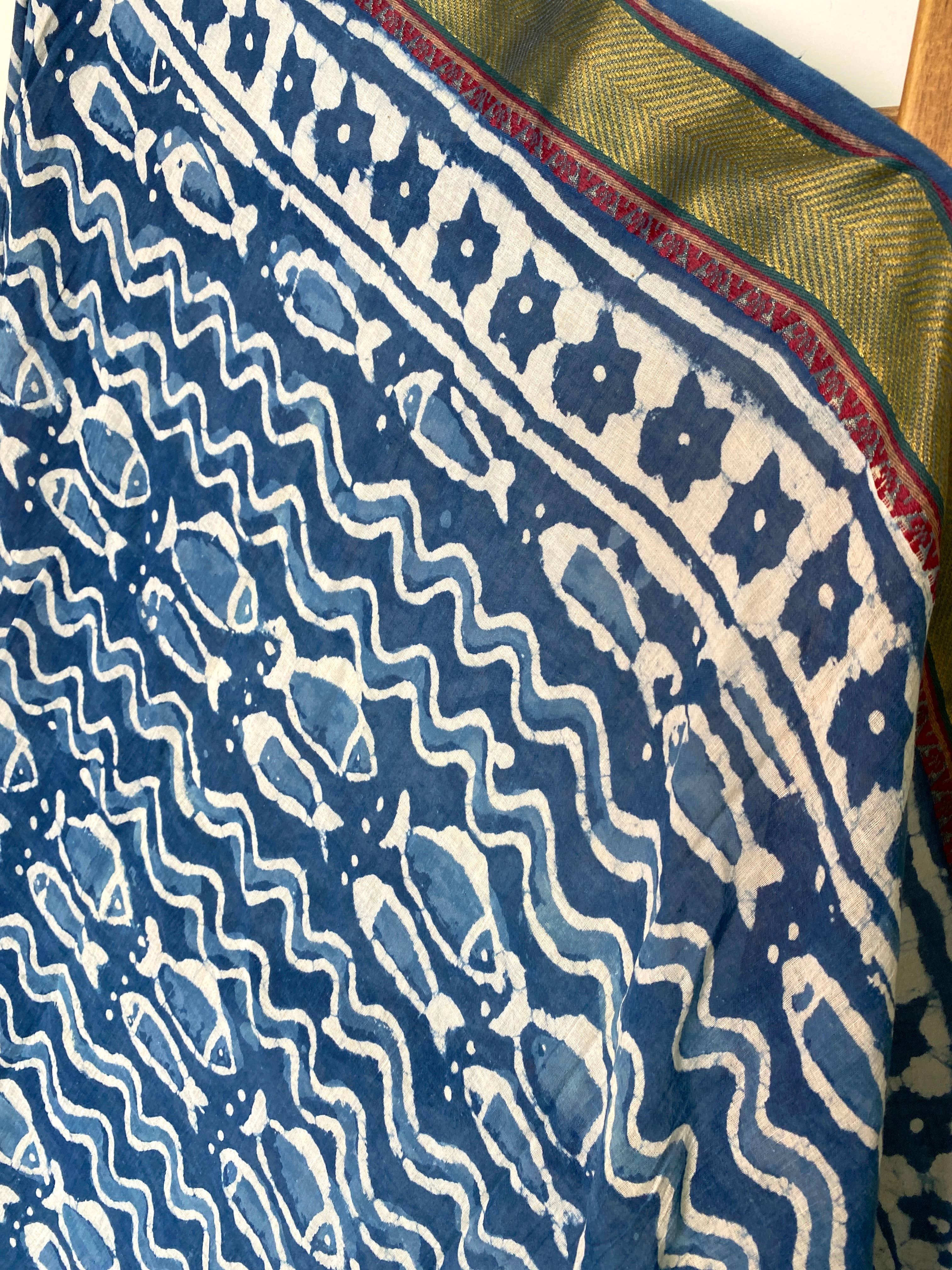 Naturally Dyed Block Printed Zari Sarong