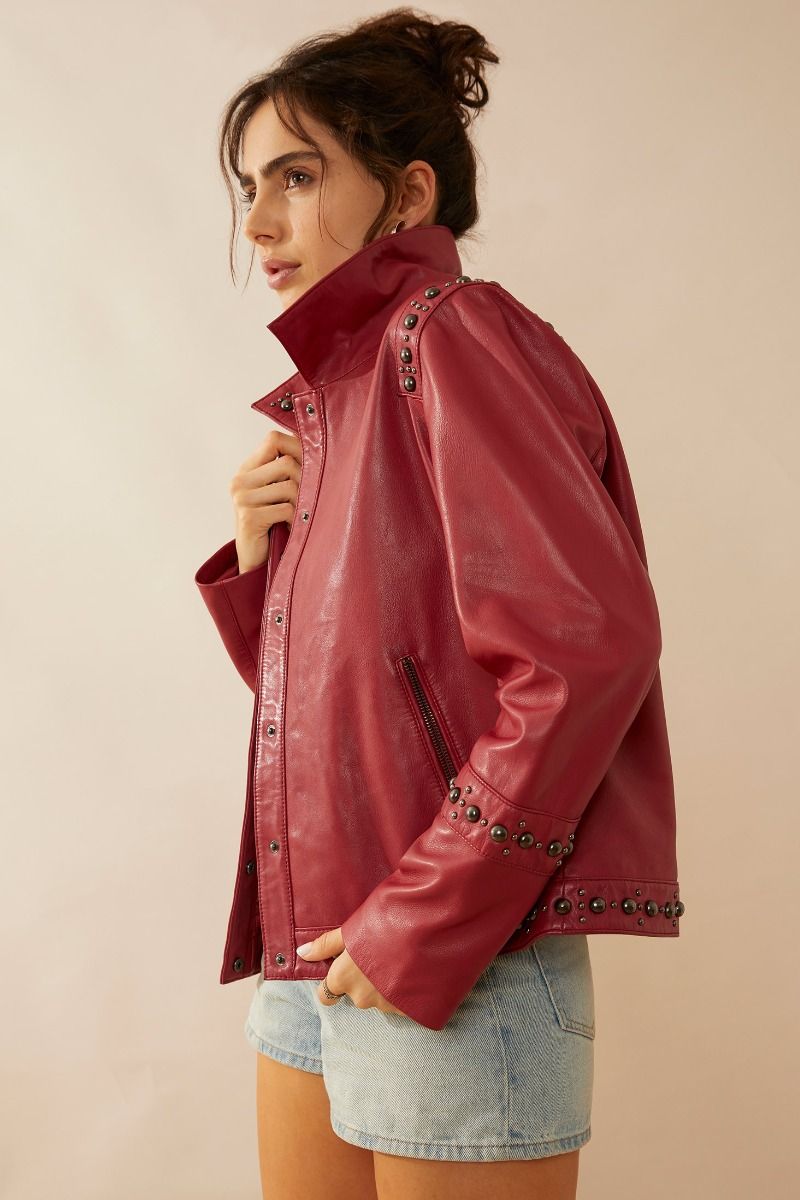 Octavia Jane Leather Jacket in Red