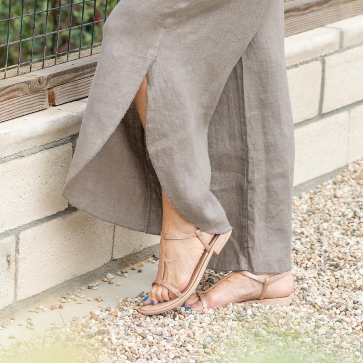 Navy Linen Side-Slit Pant