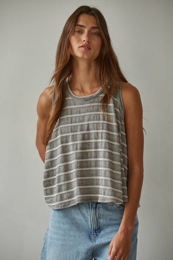 Knit Striped Round Neck Sleeveless Tank Top