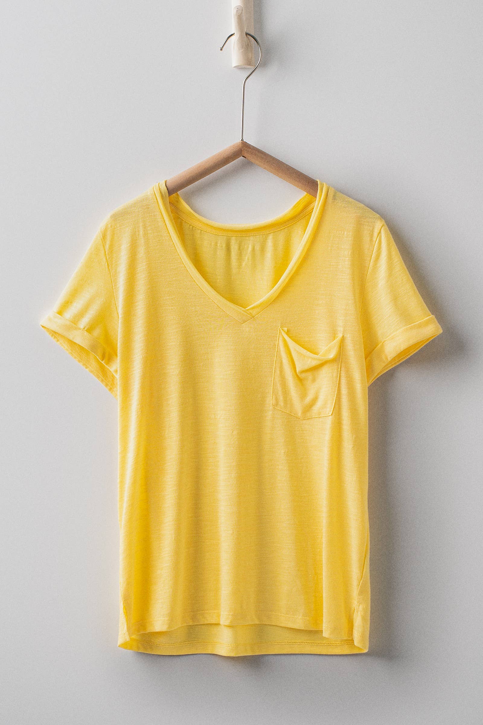 Rolled Sleeve V-Neck Pocket Tee
