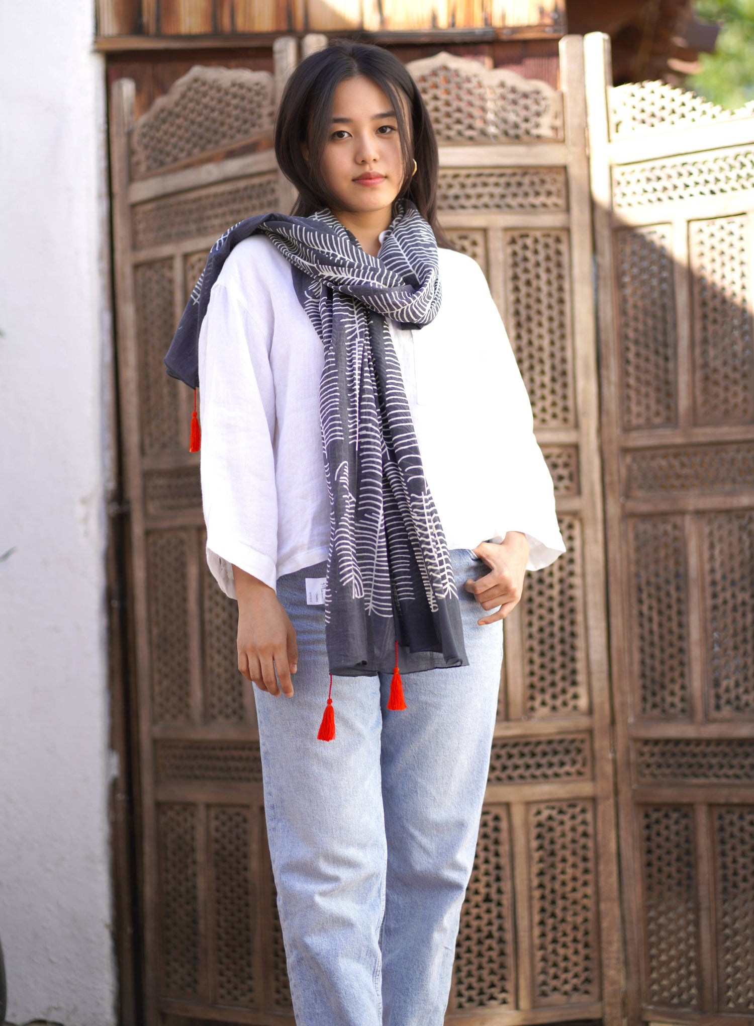 Cotton Scarf with Tassel