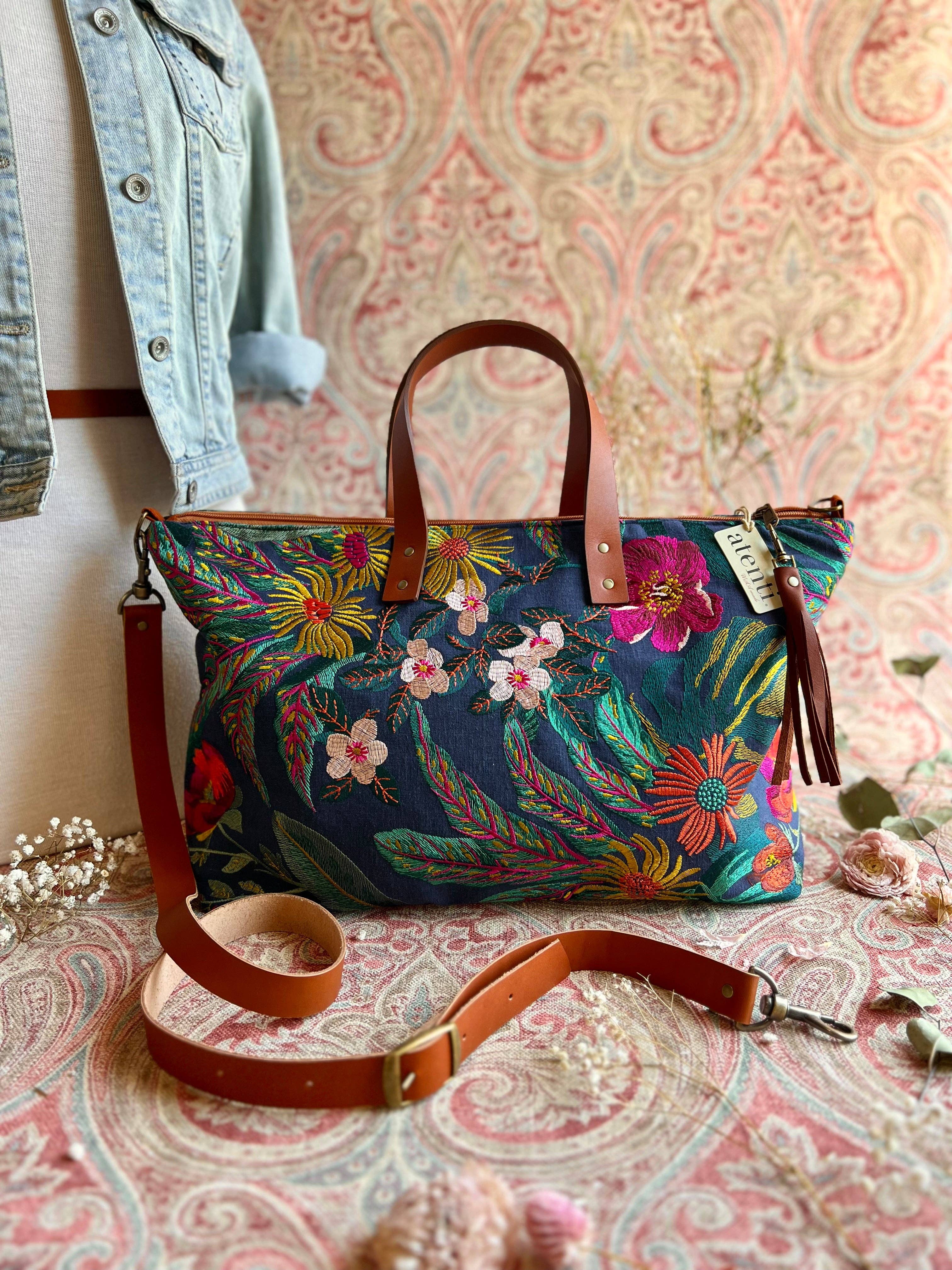 Handcrafted Carryall Tote and Floral Buddy Bag