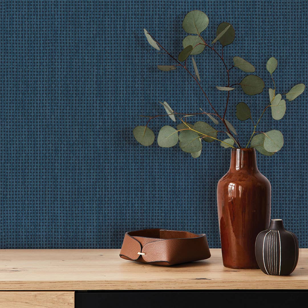 Textured Rattan Navy Peel and Stick Wallpaper