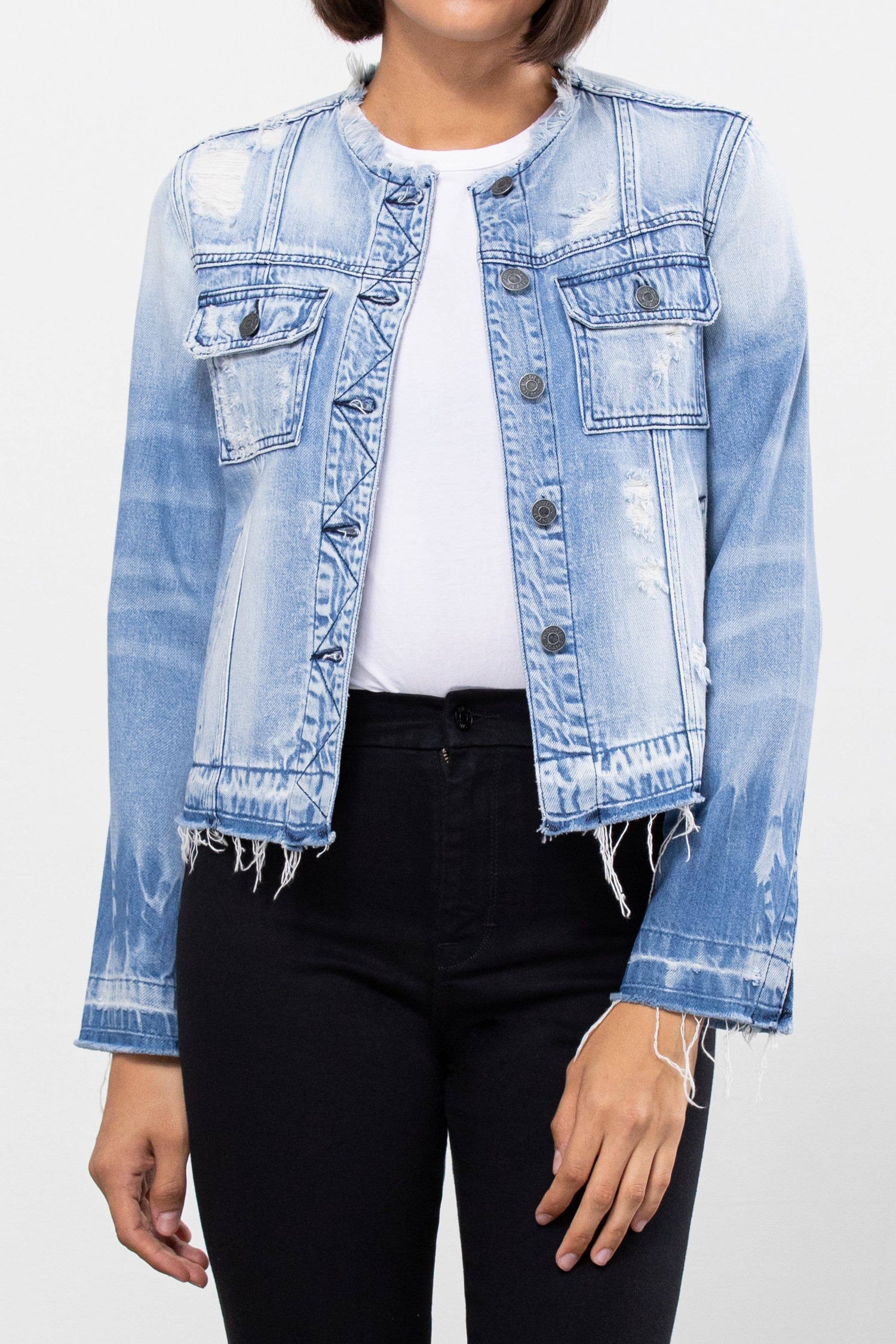 Light Wash Collarless Jacket
