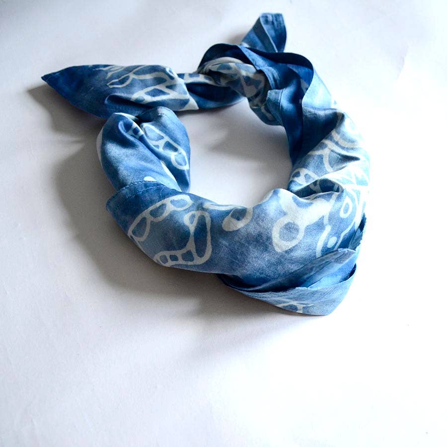 Light Blue Square Blocked Shibori Bandana, Head Scarf | Neel