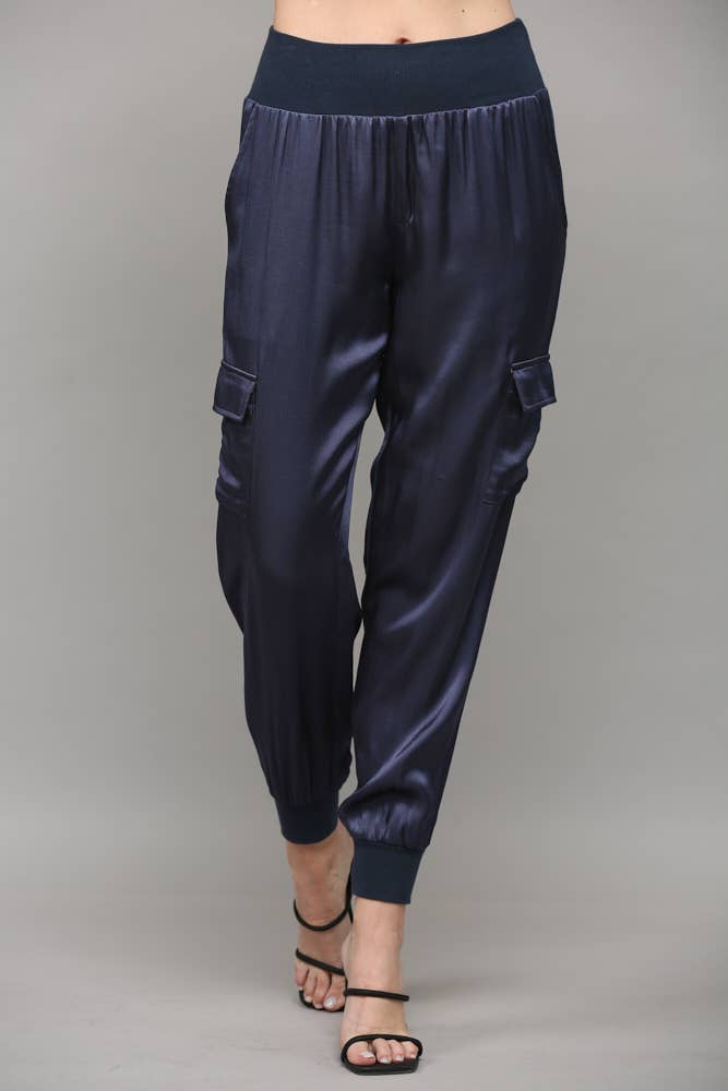 Chic Satin Cargo Joggers
