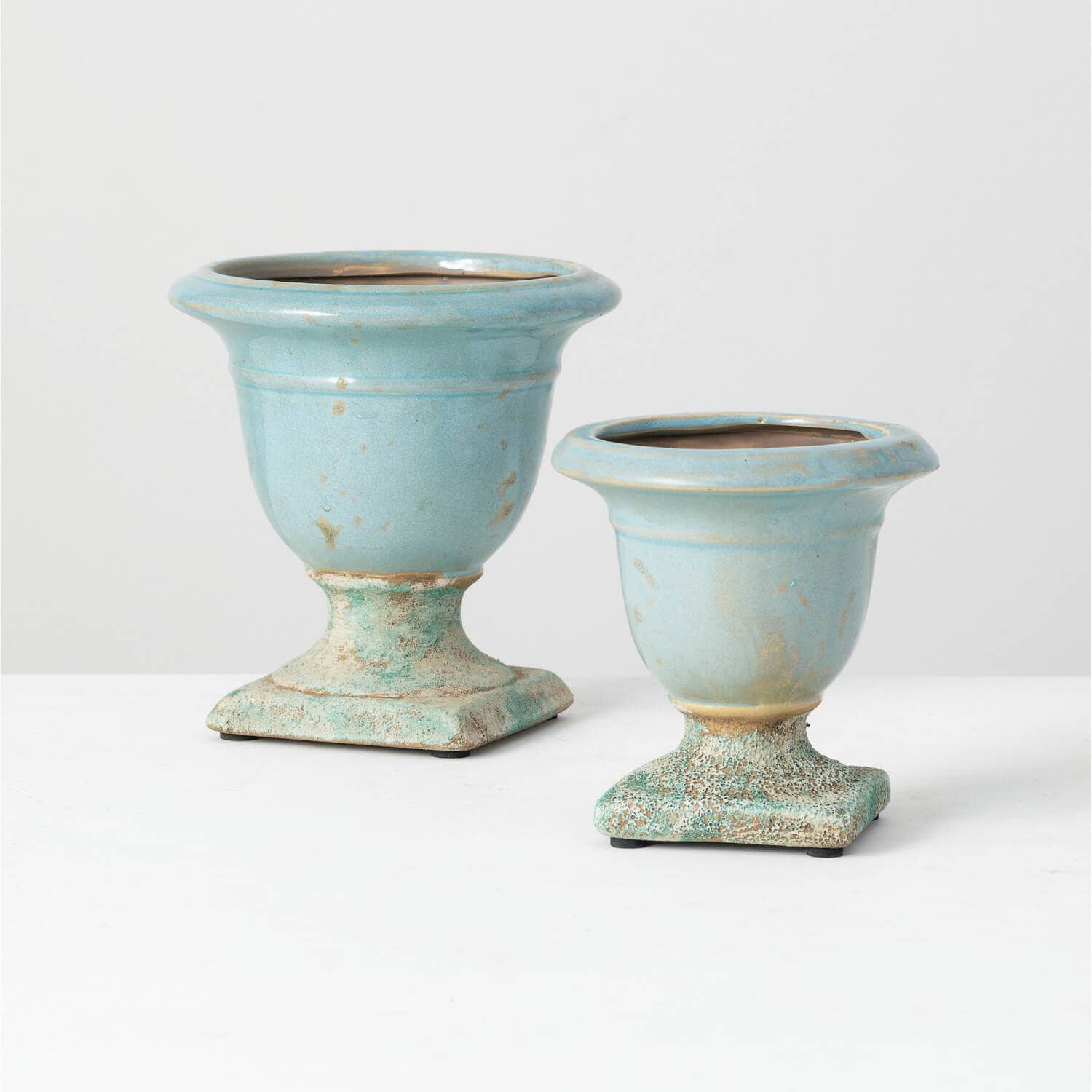 Set Of 2 Aqua Blue Urn Pot