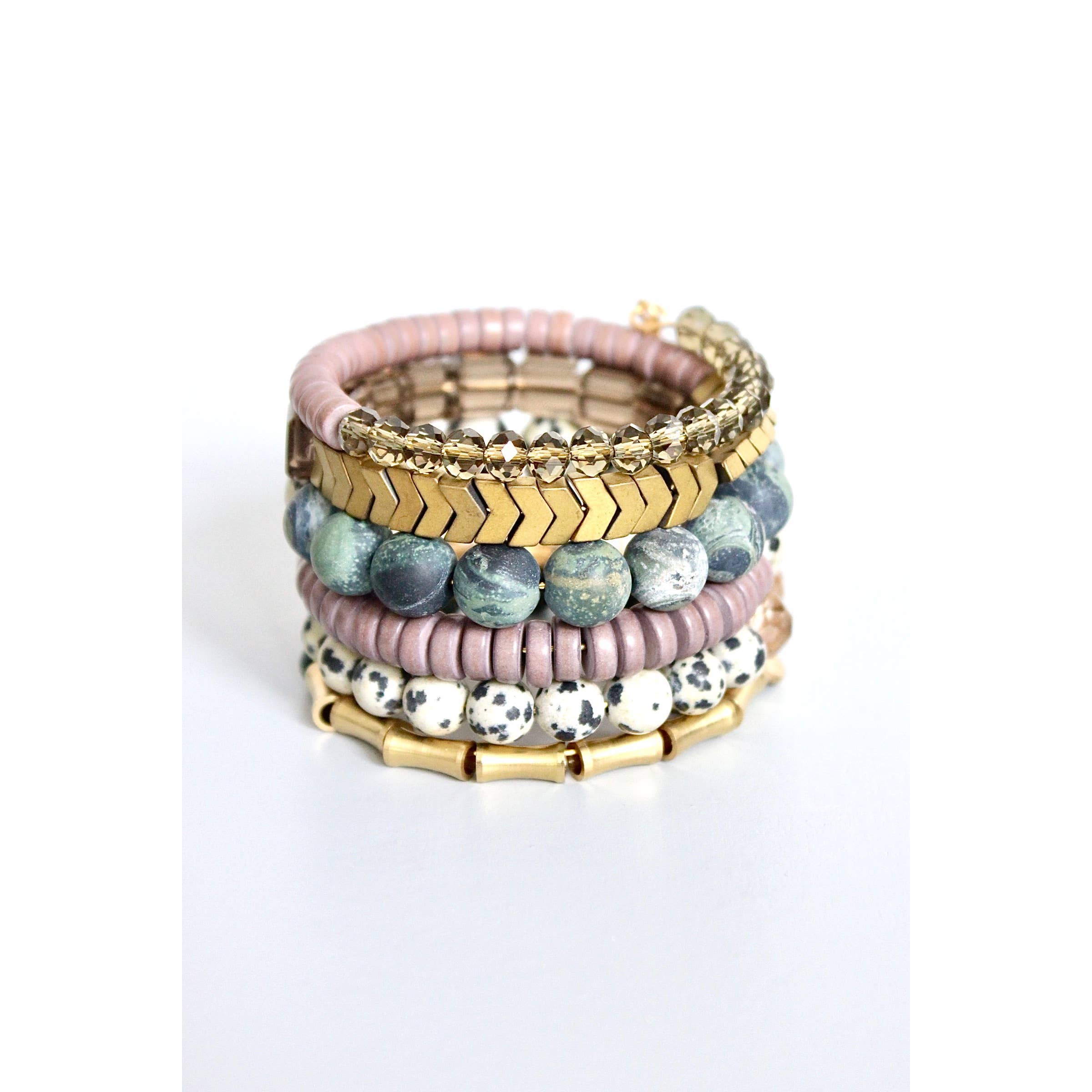 Green Jasper and Mauve Beaded Wrap Bracelet