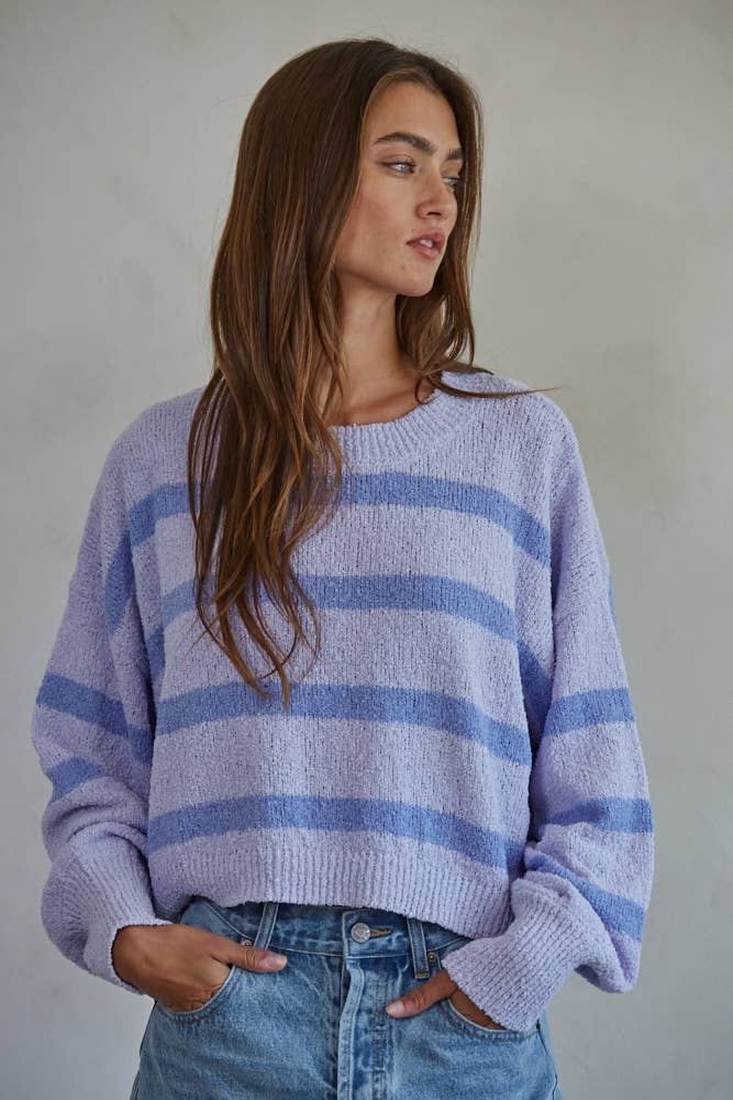 Knit Sweater Striped Crewneck Long Sleeve Top