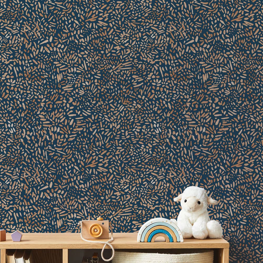 Brushstroke Garden Navy Peel and Stick Wallpaper, 28 sq. ft.