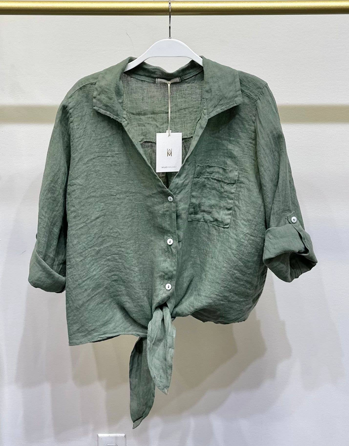Linen Front Tie Button Shirt
