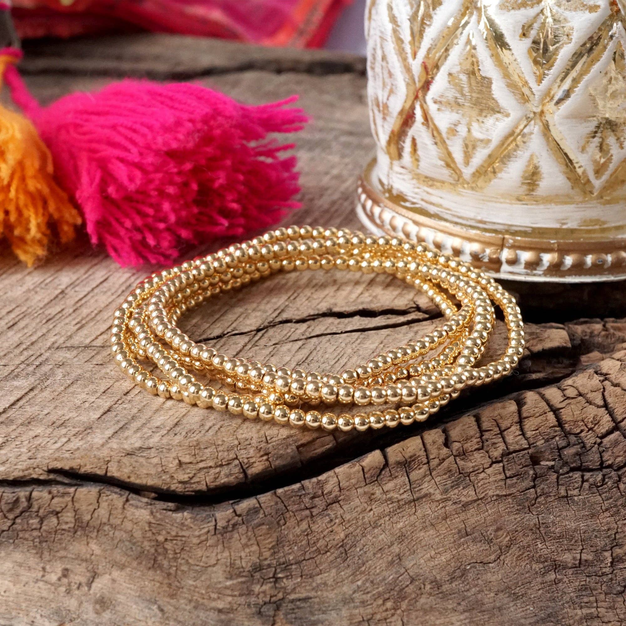 Dainty Gold Beaded Bracelet Stack – Set of 5