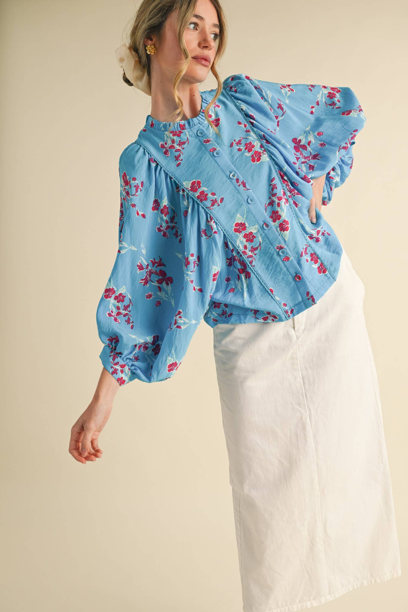 Floral Print Dolman Sleeve Blouse