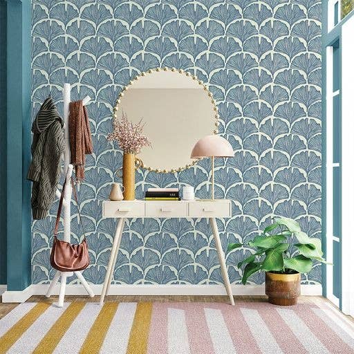 Feather Palm Blue Peel and Stick Wallpaper, 28 sq. ft.