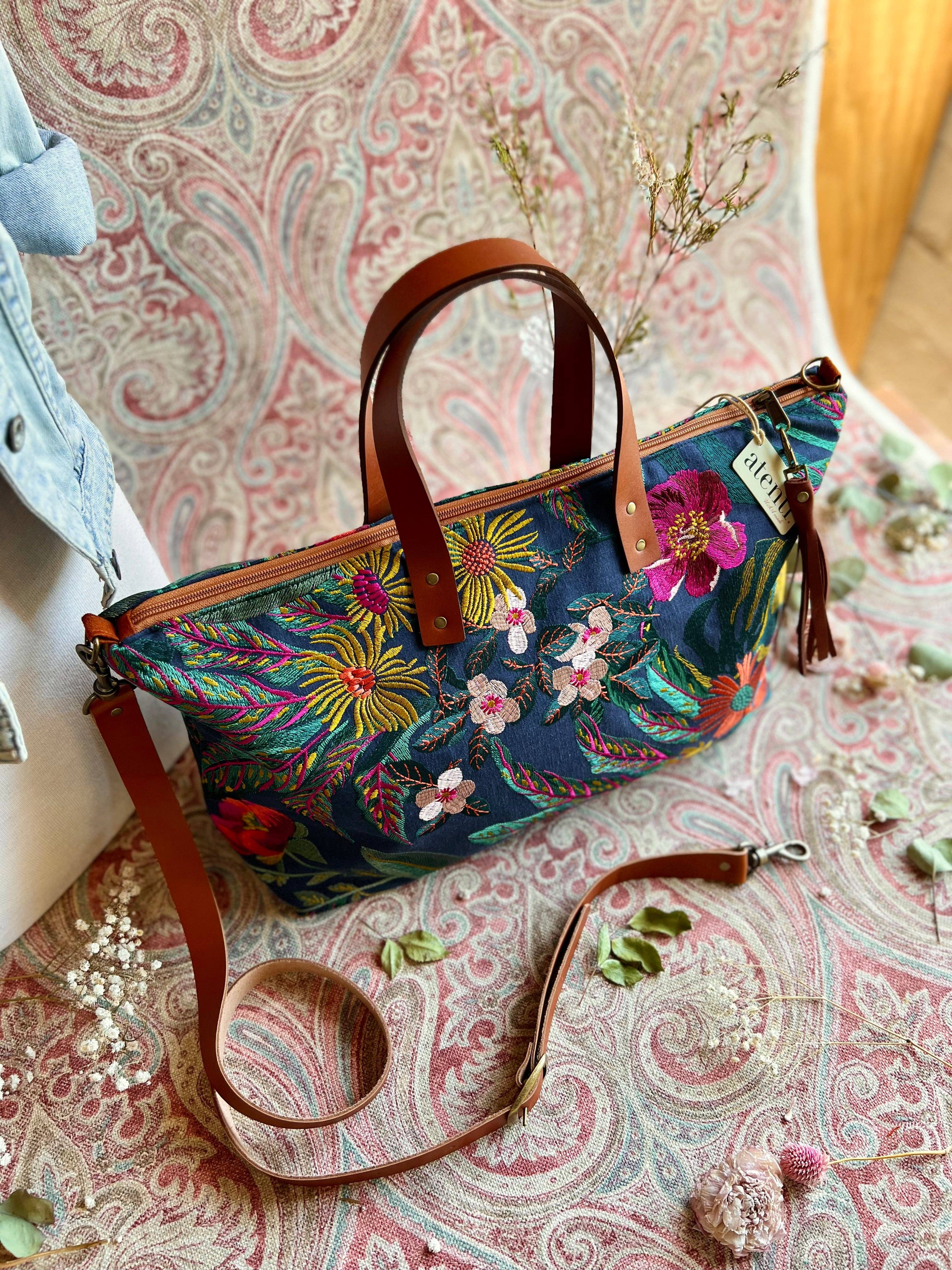 Handcrafted Carryall Tote and Floral Buddy Bag