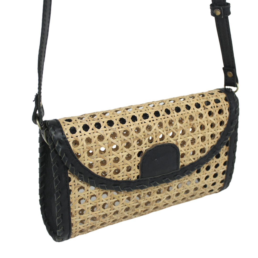 Cane and Leather Crossbody Bag