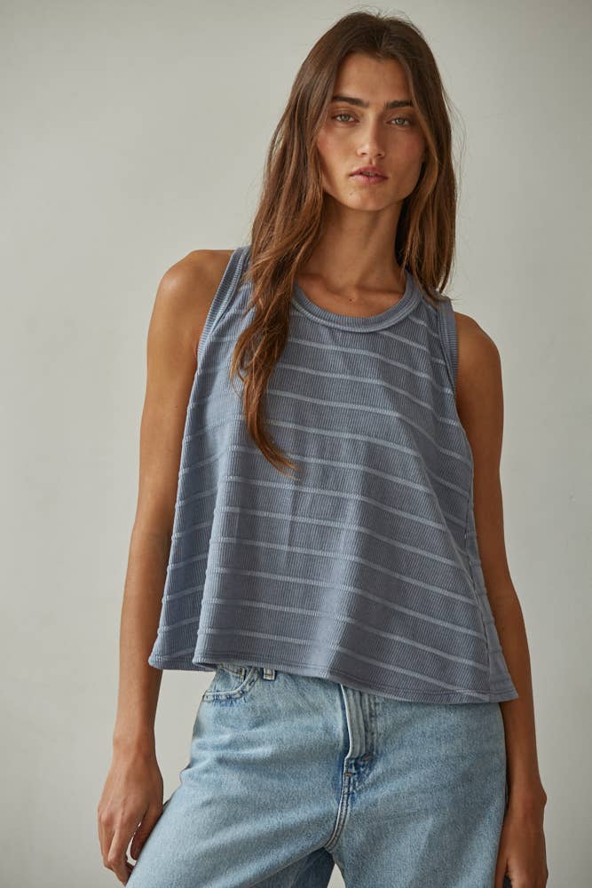 Knit Striped Round Neck Sleeveless Tank Top
