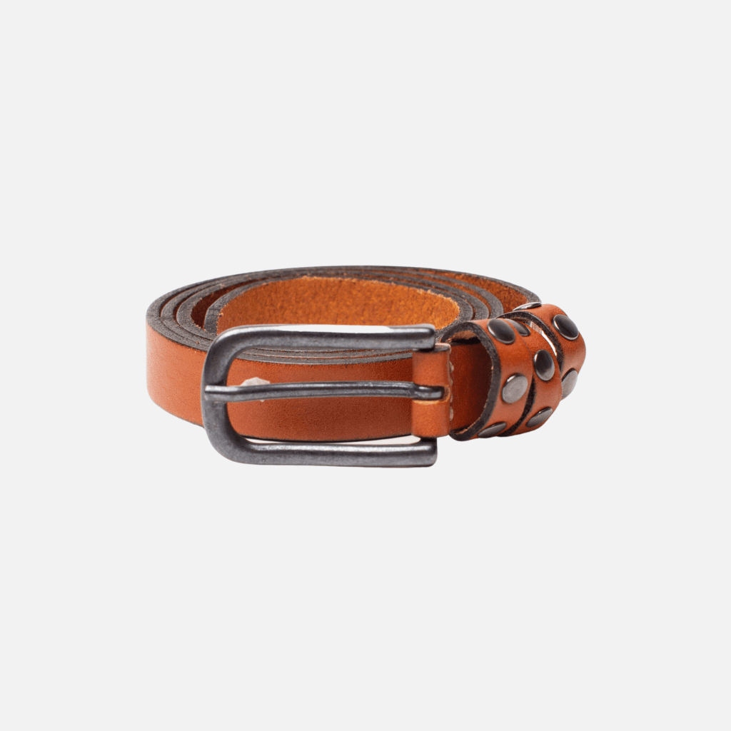 Kai Silver Buckle Skinny Studded Design Leather Belt