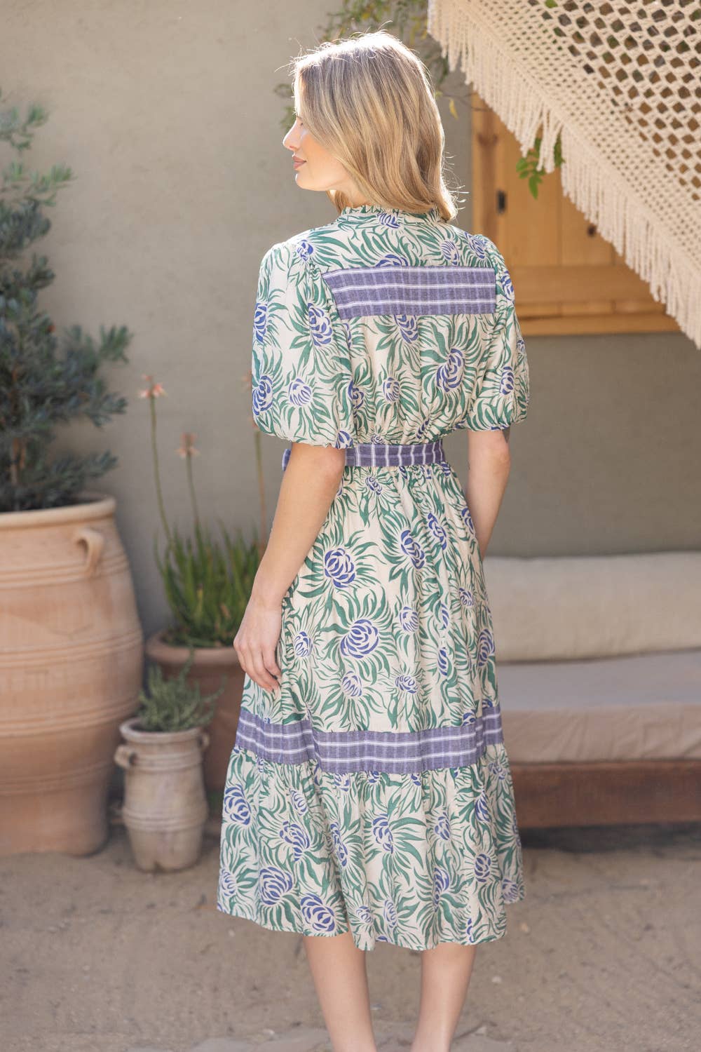 Floral Print Contrast Stripe Midi Dress