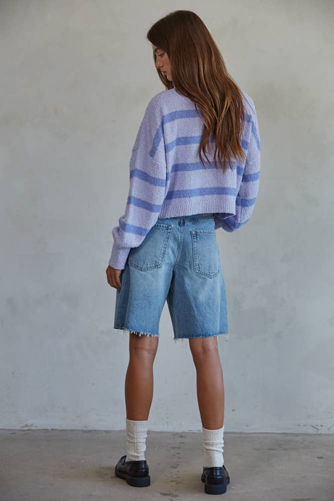 Knit Sweater Striped Crewneck Long Sleeve Top
